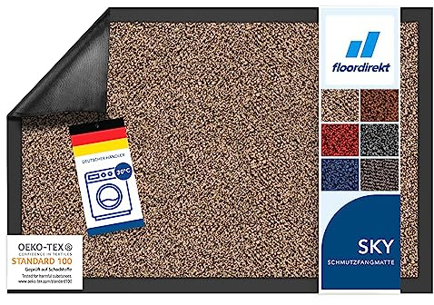 Floordirekt Schmutzfangmatte Rhine - waschbare & leistungsstarke Fußmatte - Sauberlaufmatte mit Rutschfester Rückseite - Türmatte für den Eingangsbereich (Ocker-Schwarz (meliert), 90 cm x 150 cm)