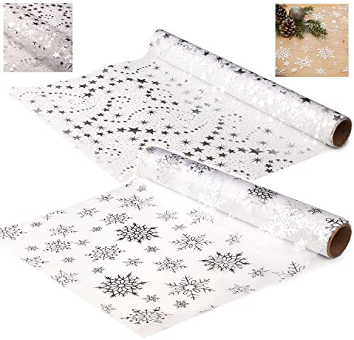 alles-meine.de GmbH Tischläufer/Tischdecke - Sterne & Schnee - Glitzer & Silber - 2 Rollen - JE 36,5 cm x 200 cm - Weihnachten - Deko Stoff - Dekostoff - Metall - festlich Weih..
