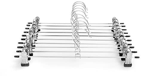 Hosenaufhänger,GUANJUNE 10er-Pack Rockaufhänger mit Verstellbaren Rutschfesten Clips Hosenaufhänger,Platzsparende Metallaufhänger für Mantel Kleidungsstück Jeans,30cm Lange Kleiderbügel(10er Pack)