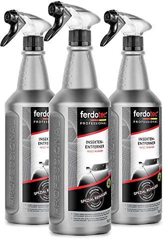 ferdotec® removedor de insectos 3x1000 ml | Limpiador de insectos premium extra fuerte para superficies de vidrio, pintura y plástico con un efecto profundo | Eliminador de insectos para coches, motos