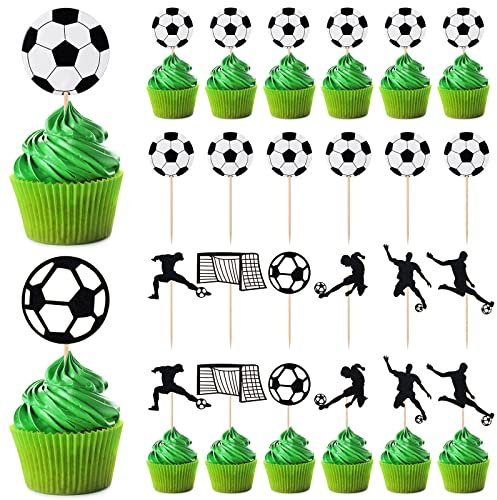 48 Paquetes Adornos para Tartas de Fútbol Decoración para Pastel de Fútbol Topper de Magdalena de Fútbol Decoración de Tartas de Cumpleaños de Tema de Deporte para Favor de Fiesta Niños