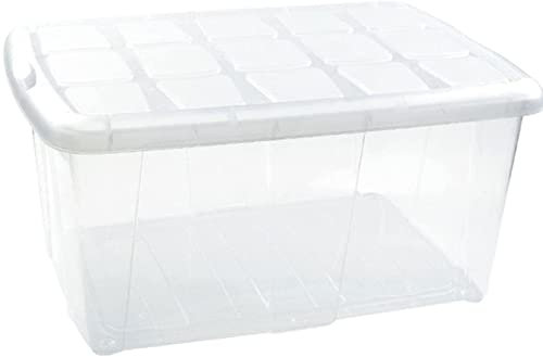 AC - Caja de ordenación de plástico Transparente N.º 18 - Contenedor para almacenar Libros, Ropa, Mantas - Capacidad 60 litros - Dimensiones Aprox.: 32 x 61 x 44,5 cm