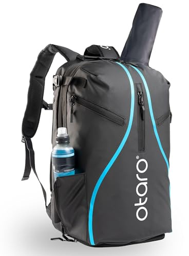 Otaro Tennisrucksack mit Schuhfach, Laptop- & Thermofach für 2 Schläger | 42 L | Tennistasche Herren | Getränk- & Ballfach | Tennistasche Damen inkl. Regenschutz & Wäschesack