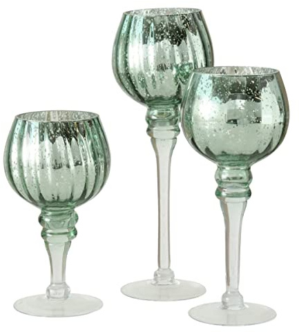 Boltze Windlicht Minou 3-teilig (ø 10 cm, Farbe grün-metallic, Dekoration für Weihnachten / Wohnung, Teelichtglas) 2023913