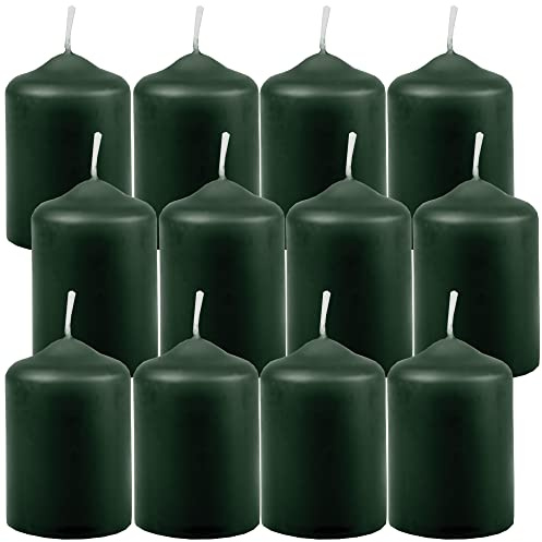 HS Candle Wachskerzen Stumpenkerzen Dunkelgrün Ø4cm x 6cm (12 Stück) Teelicht Durchmesser, in vielen Farben - Hergestellt in EU - Kerzen Blockkerzen - Wachs