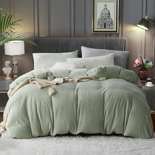 Luofanfei Kuschelbettwäsche Flauschig Warme Bettwäsche 135 x 200 4teilig Grün Cashmere Touch Winter Nicki Teddy Bettwäsche Uni Hellgrün Microfaser Fleece Plüschbettwäsche135x200