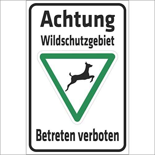 INDIGOS UG - Schild Achtung Wildschutzgebiet - Betreten verboten - REH - 800x600 mm - 3mm Aluverbund Schilder für Hotel, Firma, Schutz, Kita, Arzt, Praxis, Wohnung - UV- & wetterbeständig