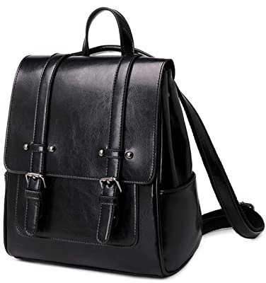 VVHUDA Rucksack für Damen, Lederrucksack, Reisen, Business, Vintage, große College-Tasche (Farbe: Schwarz) small Gift