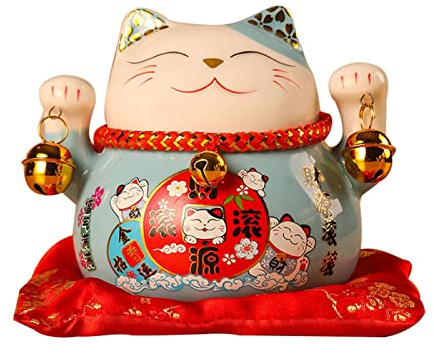Winkekatze Sparschwein, 11.5cm Feng Shui Münzbank, Glückskatzen Münzenbank, Keramik Glückskatzen Spardose, Kleingeld Spartopf für Geschenk, Schreibtisch, Spielzeug Dekoration (Blau)