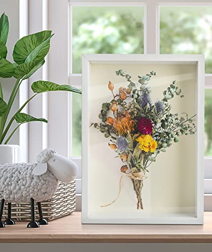 3D Bilderrahmen 23 x 32 cm,Bilderrahmen tief 6cm für Objekte bis 6cm,Tiefer Rahmen mit Transparente Glas Rahmen Objektrahmen für Wandbehang oder Desktop (Weiß)