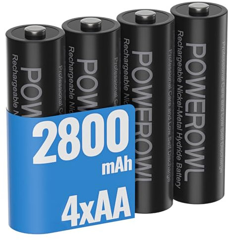 POWEROWL 4 PCS AA Rechargeable Batteries 2800mAh NiMH 1.2V Rechargeable AA Batteries for Outdoor Solar Lights and Home Appliances