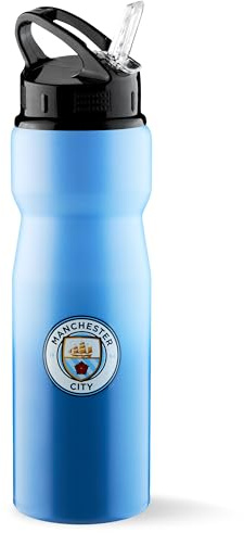 MANCHESTER CITY FC Gourde Sport, Gourde 750 ml en Aluminium Bouchon Sport avec Paille, Accessoire Officiel
