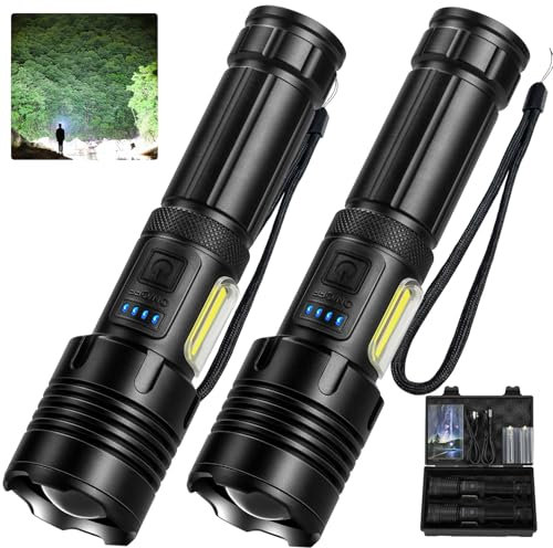 bailinghai Lampes de poche rechargeables à haute luminosité, 250 000 lumens, lampe torche LED super lumineuse avec 7 modes d'éclairage, étanchéité IPX6, lampe torche puissante pour la maison, le
