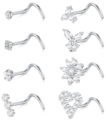 FECTAS 18g Naso Stud Ring in Acciaio Inox Diamante CZ Cuore Vite Anelli del Naso per Le Donne cavatappi Piercing al Naso Gioielli