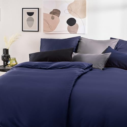 Blumtal Mako Satin biancheria da letto 200x220 cotone blu scuro - copripiumino con federa a scelta - set di biancheria da letto personalizzabile in 100% cotone - certificato Oeko Tex