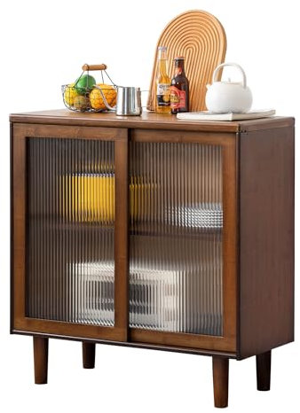 Tiita Bamboo Sideboard Buffet Cabinet, Rattan Kitchen Storage Cabinet, Boho Coffee Bar Tables for Kitchen Living Room Hallway Office, Walnut