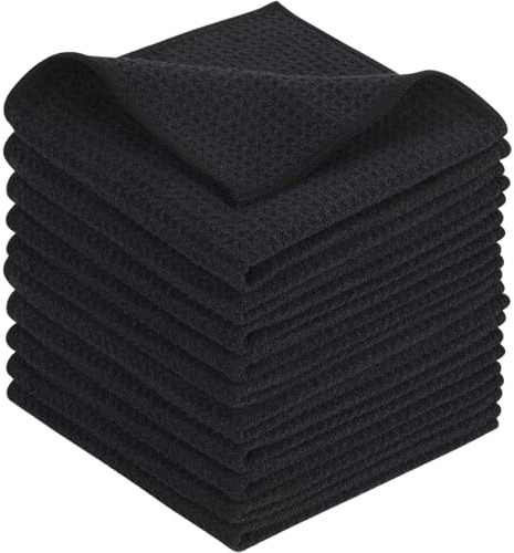 KinHwa Barista Tuch Spültücher schwarz Spüllappen waschbar 30x30 cm | Mikrofasertuch , waffeltuch, fusselfrei streifenfrei, stark saugfähig, schnell trocknend, küchenlappen 10 Stück