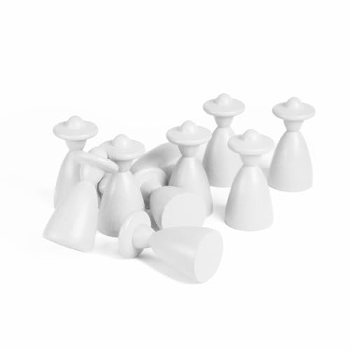 Spieltz Personen mit Hut 13/26 mm, Made in Germany. 100 weiße Halmakegel aus Holz für Brettspiele, viele Farben verfügbar, (Weiß, 100 Stück)