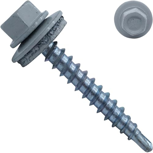 100 Stück Trapezblechschrauben mit EPDM Dichtscheibe - 4,8 x 20/15 - RAL 7035 - Lichtgrau - Bohrschrauben 6-kant - kopflackiert - selbstschneidend - SC5164