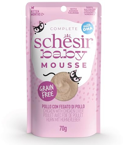 Schesir Baby kycklingsmak i mousse, komplett våtfoder för kattungar (kuvert 12 x 70 g)
