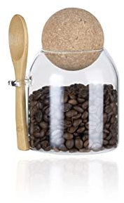 Eden & Willow Clear Glass Kitchen Jar with Cork Ball Lid and Bamboo Spoon | BPA-Free Mason Canister for Coffee, Beans, Spices, Dry Foods (1, 0.5L)