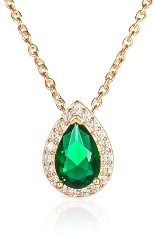 Diamond Treats Halskette mit birnenförmigem Anhänger aus 925er Sterlingsilber für Damen und Mädchen mit weißen, grünen, blauen oder roten Zirkonia-Steinen