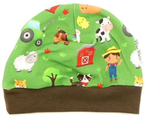 Kleine Könige Mütze Baby Mädchen Beanie · Modell Bauernhof Happy Farm grün, braun · Ökotex 100 Zertifiziert · Größe 74/80