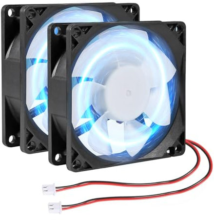 2pcs 80x80x25 2 Stück 80 mm/3,15 Zoll für DC-Lüfter, 5 V, Computer-Gehäuselüfter, 80 x 80 x 25 mm, 2-polig, 8025 blaue LED-Stromkühlung, bürstenloser DC-Kühler, 8 cm, für PC-Gehäuse, bürstenloser