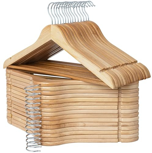 StorageWorks Kleiderbügel, 30er-Pack, natürlicher Kleiderbügel aus Holz, stabile BadeanzugKleiderbügel aus Holz mit Rillen, glatter Holzhalter für Mäntel, Jacken, Hosen, Anzüge, Naturholzfarbe