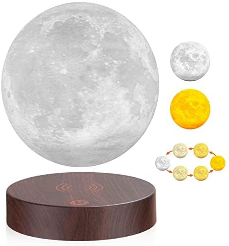 Vnemofey Schwebende Mondlampe ，3 Farben Galaxie schwimmende Nachtlicht ，Realistische Mondanzeige, Magnetische Levitation Basis,Cool Home Office Dekoration, Kreative Geschenke für Kinder