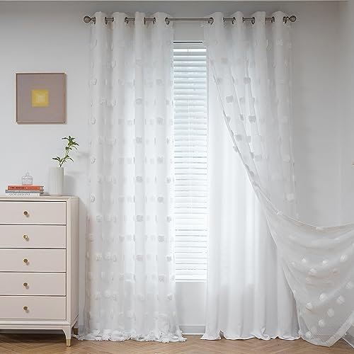 MYSKY HOME Vorhang Kinderzimmer Verdunklungsvorhänge 2er Set Gardinen mit Ösen Weiss Doppellagige Vorhänge Gardine Blickdicht mit Voile Raumtrenner Ösenvorhang, H 213 x B 132 cm, Weiß