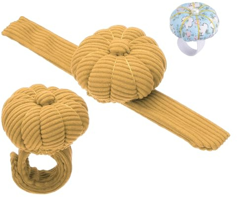 PATIKIL Cuscino per Spilli da Polso a Forma Zucca, Cuscino per Spilli a Scatto con Anello Elastico, Contenitore Portatile per Aghi da Ricamo per Lavori a Maglia Fatti a Mano, Giallo