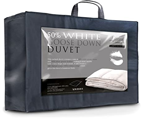Littens Luxury Ultimate Collection 2.5 Tog Superking Bed Size 50% White Goose Down & Feather Natural Duvet Quilt 280TC 100% Cotton, Down Proof (260cm x 220cm)