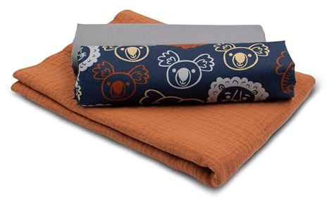 VmG-Store Musselin + Baumwollstoff Set farblich abgestimmt Double Gauze Stoff 100% Baumwollstoff Tex Standard 100 (Set07 Safari Tiere Navy)