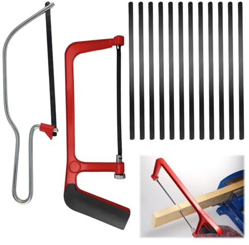 Adjustable Angle Heavy Duty Hacksaw - 2 PCS Metal Cutting Set With 12 Carbon Steel Mini Saw Blades for Plastic, PVC Pipe, Tile and Wood