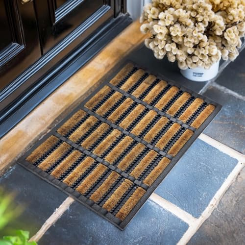 Nicoman Rubber Coir Scraper Door Mat 75cm x 45cm, Boot Scraper Brush Outdoor Heavy Duty, Eco-Friendly Non Slip Large Natural Coir Dirt Trapper, Removes Grass, Mud & Dirt, Front Door Entrance Doormats