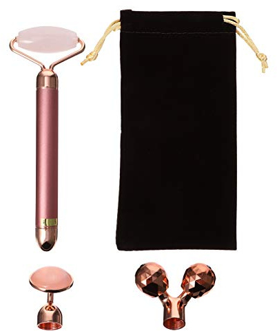 Beaupretty Massaggiatore Viso 3 in 1 Elettrico Con Cristallo Naturale, Rullo Massaggio Per Viso Anti-invecchiamento, Riduce Rughe e Occhiaie, Stimola Circolazione, Set Per Cura Pelle Quotidiana