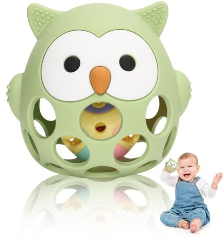 Venditer Silikon Babyrassel Hühnchen Beißring Baby, Sensorische Beißring Spielzeuge Silikon, Rassel Baby Spielzeug, Montessori Spielzeug Motorik, Green