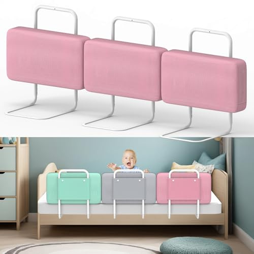 Kuro-sagol Barrera de Seguridad para niños – Barrera de Cama para niños con protección de Bordes, Seguridad para Cama Infantil, Altura Ajustable 40-60 cm, Desmontable, portátil, Rosa, 60cm