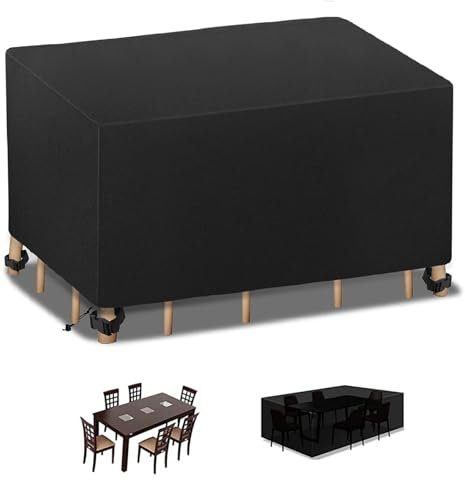 Copertura per tavolo da giardino 210 x 180 x 100 cm, impermeabile, rettangolare, protezione per mobili, resistente ai raggi UV, tessuto Oxford 420D, protezione per tavoli da esterni, barbecue e patio