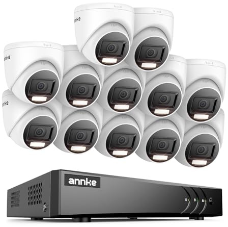 ANNKE 1080P Kit Videosorveglianza 16 Canali 3K Lite H.265+ DVR, 12 Telecamere con Visione Notturna a Colori, Rilevamento Persone/Veicoli, Allarme Email con Immagini, Accesso Remoto, Senza Disco Rigido