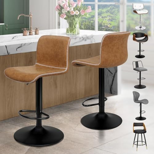 ALFORDSON Barhocker 2er-Set Höhenverstellbar und Drehbar, PU-Leder, Braun | 59-81 cm Sitzhöhe, Fußstütze,150KG belastbar, 41,5 cm bereite Fuß für Küche, Esszimmer, Bar, Café, Hotel, Bistro, Remy Serie