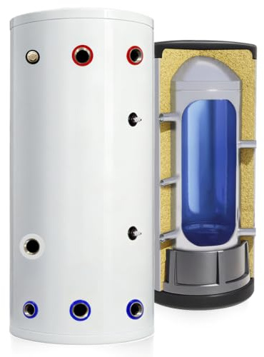 TECHGLOBE - Pufferspeicher aus Edelstahl - 6/4 Zoll Anschlüsse - mit 50 mm Isolierung - Boiler (100 L)