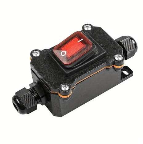 IP65 wasserdichter Inline-Kabelschalter mit roter Kontrollleuchte, 220V 30A, DPST-Wippschalter, Dual-Positions Ein/Aus Wippschalter