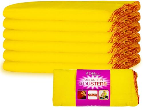 K Collection XL Yellow Dusters – 100% Cotton, Lint-Free & Reusable - Extra Large Jumbo Cleaning Cloths (40x50cm) – Multipurpose for Car, Home, Polishing & Dusting - 6 Pack