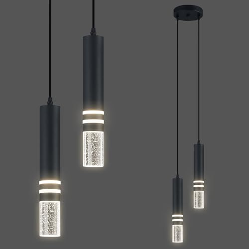 SHJNGMY Moderno Lustro Cristallo nero LED sospensione luce mini cucina isola sospensione illuminazione per camera da letto ristorante soggiorno (2-luce)