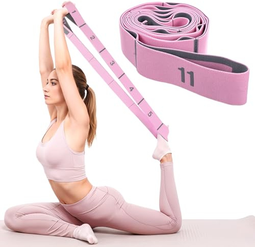 Stretch Straps with 11 Loops, Elastic Yoga Straps for Stretching Equipment, Yoga Stretching Band for Physical Therapy, Pilates, Yogas, Dance, Gymnastics Exercise and Flexibility