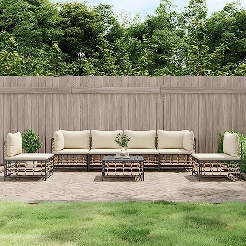 ZQQLVOO 7-TLG. Garten-Lounge-Set mit Kissen Anthrazit Poly Rattan Outdoor Polstergarnitur Outdoor Sitzgruppe Gartenmöbel Set Modulares Gartensofa