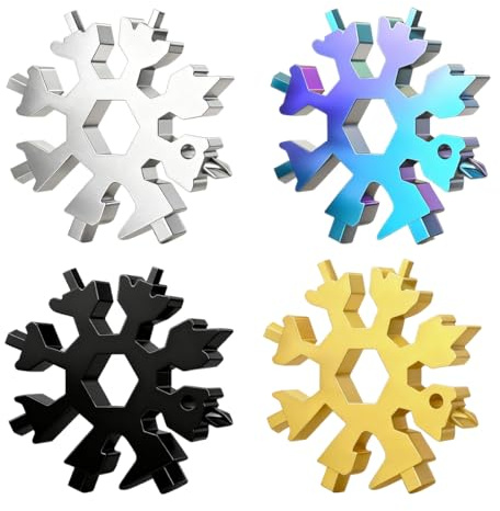 GILWUMO 4 Schneeflocken Multifunktions-Werkzeuge, 18-in-1 Schneeflocken Werkzeug, Ideales Kleines Geschenk Für Männer (Schwarz, Silber, Gold, Bunt).