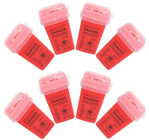 FRCOLOR Conteneur pour Objets Tranchants Rouge 8 Pièces 15 X 10 CM Collecteur Sécurisé pour Aiguilles de Tatouage et Déchets Piquants Poubelle de Sécurité Compacte pour Salon de Beauté